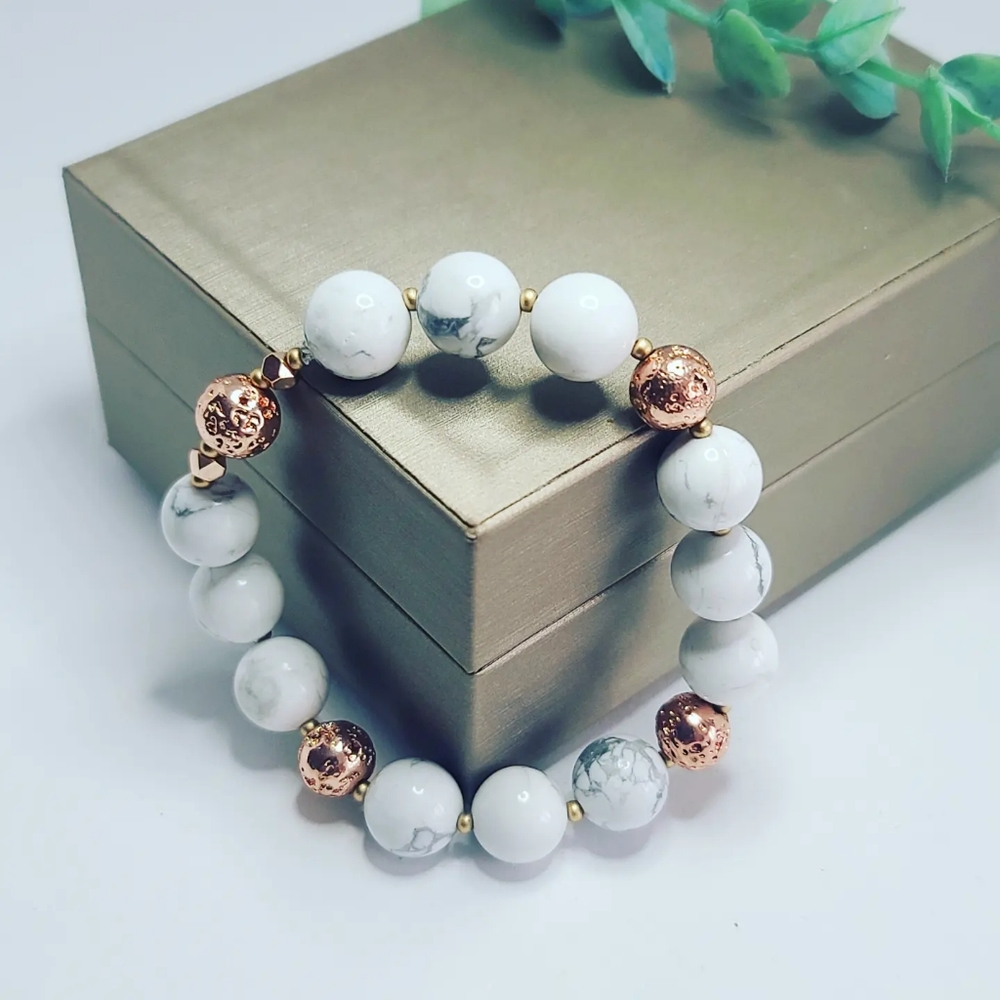 Howlite and Lava Stone Bracelet 10 mm